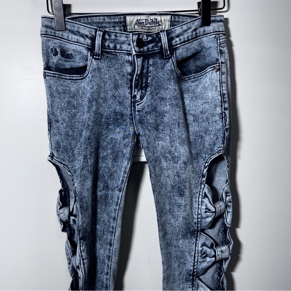 Von Dutch Vintage Acid Wash Ribbon Cut Out Jeans Size 26 100% Cotton - Picture 4 of 15